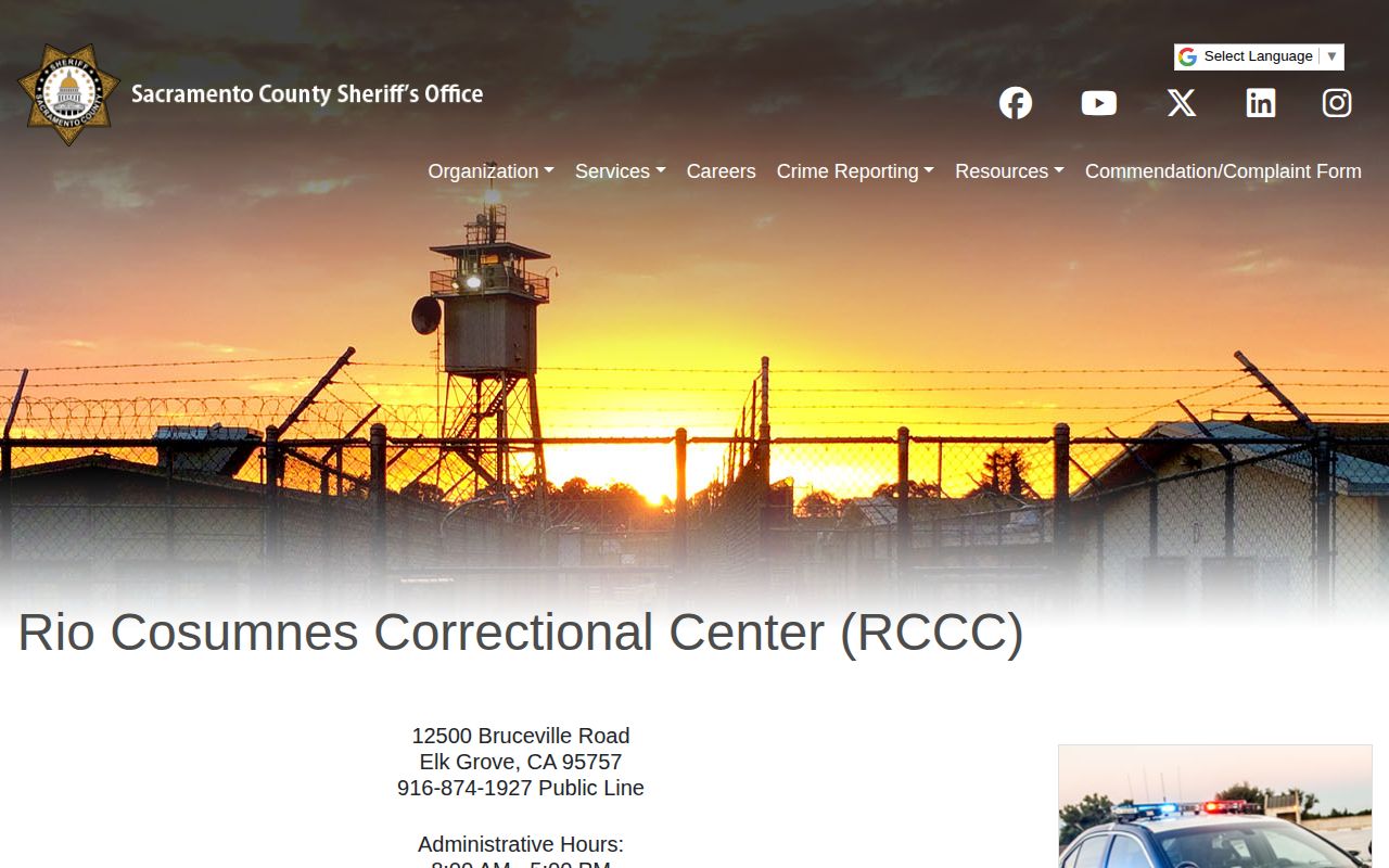 Sacramento County RCCC custody information for Elk Grove arrests