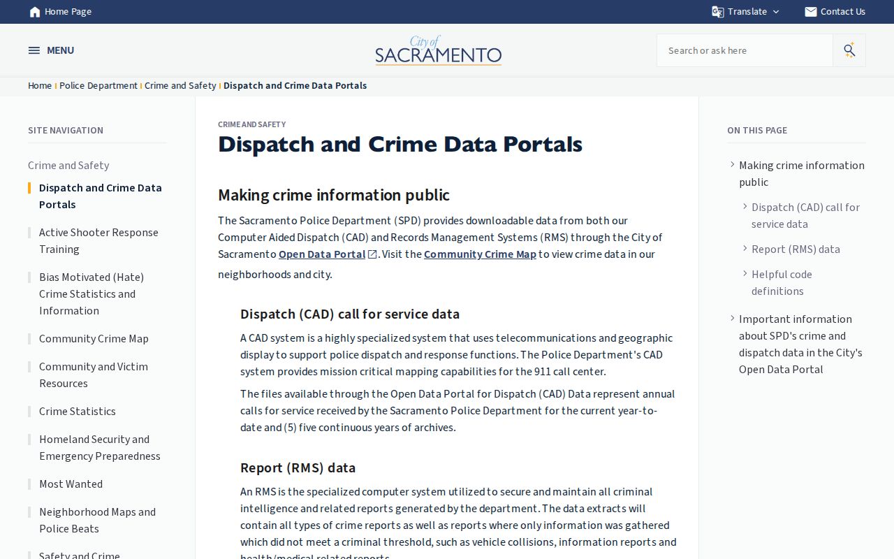 Sacramento Police CAD and RMS data source for city arrest event research