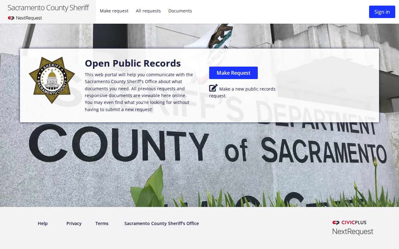 Sacramento County sheriff arrest records request portal