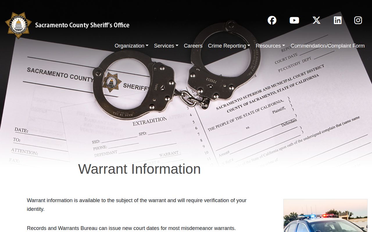 Sacramento County arrest warrant services information